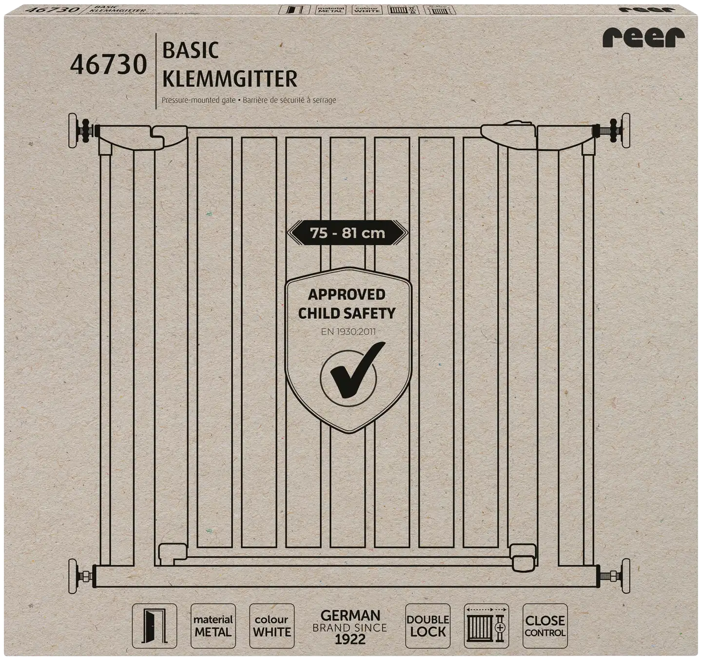 Reer turvaportti pingotettava, ruuviton kiinnitys, 74 – 80,7cm, valkoinen - 2