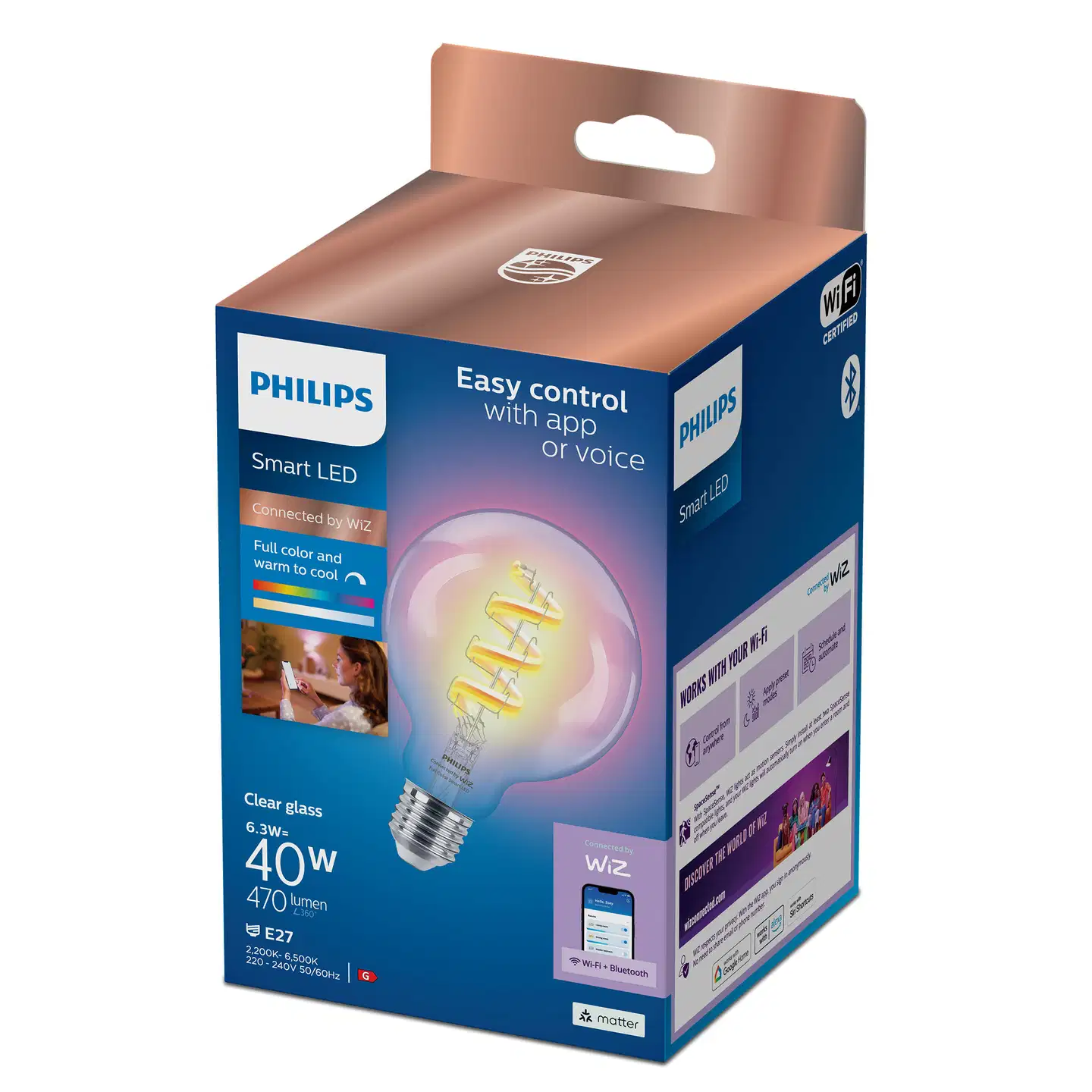 Philips Smart Lighting LED-filamenttilamppu 6W G95 E27 2200-6500K 470lm RGB kirkas - 3