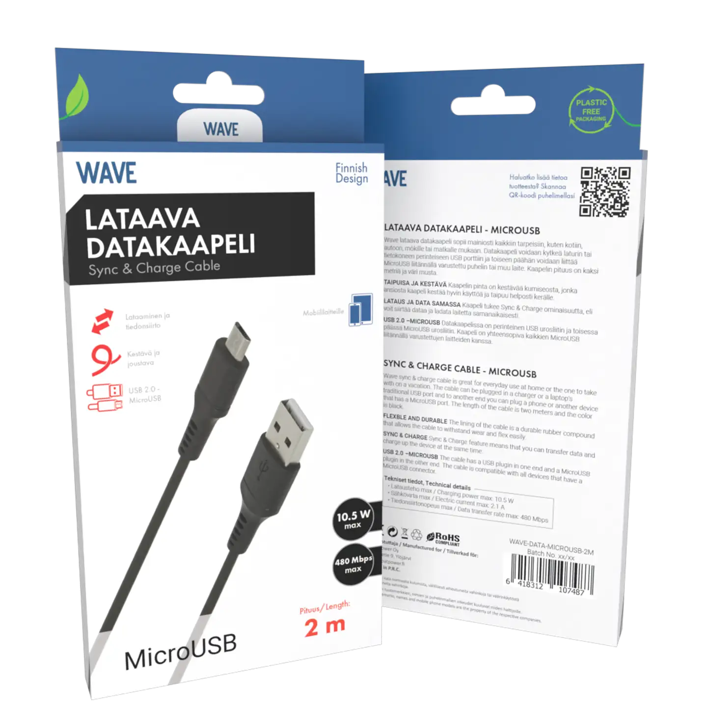 Wave Datakaapeli, MicroUSB, 2m, Musta - 1