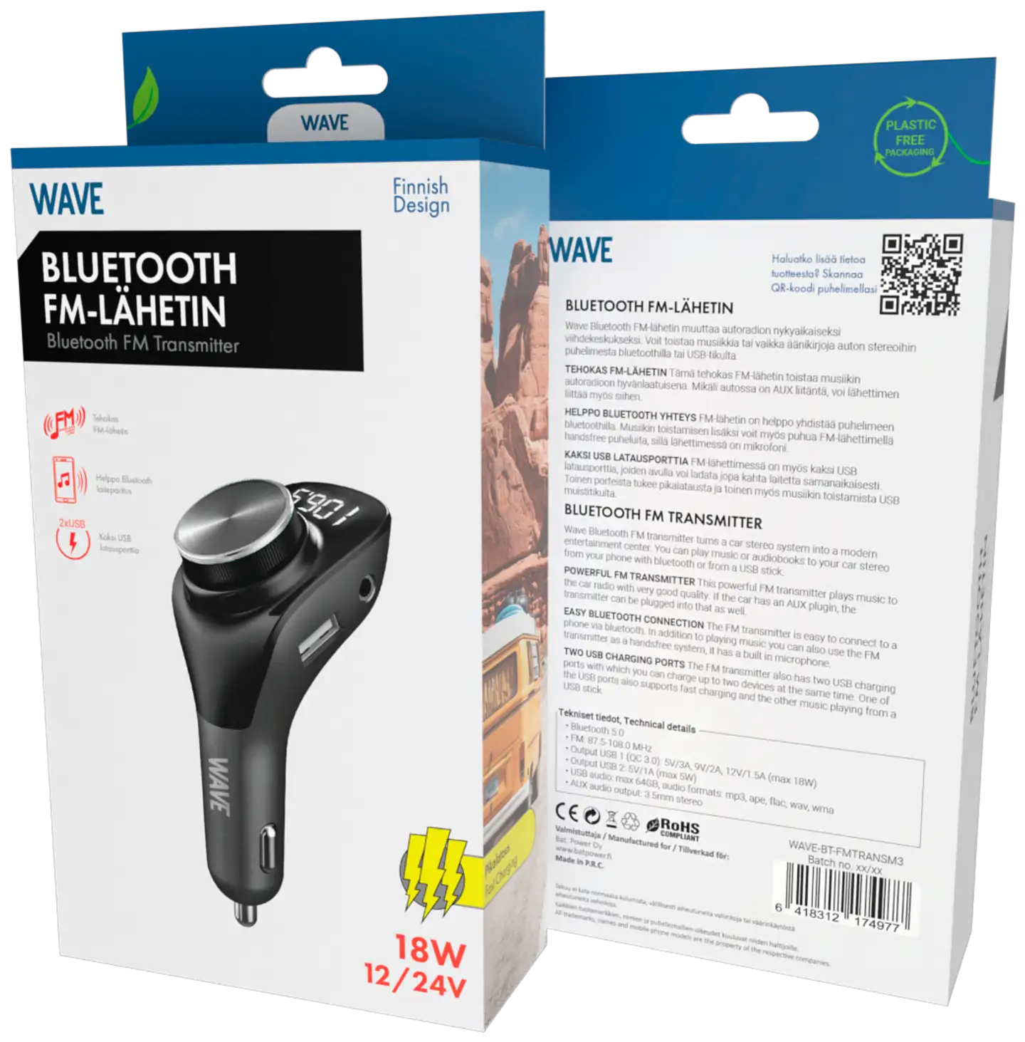 Wave Bluetooth FM-lähetin, Musta - 2