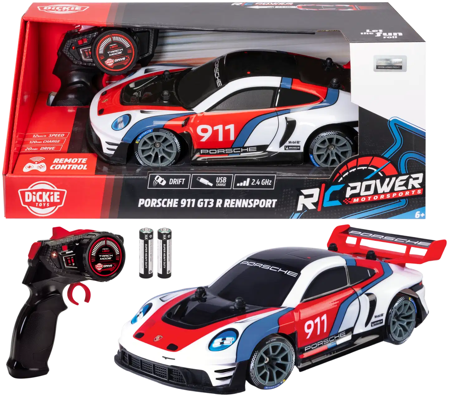 Dickie Toys - RC Porsche 911 GT3 R rennsport, RTR, 1:16, 30 cm, 2 kanavainen ohjain, taajuus 2,4 GHz - 1