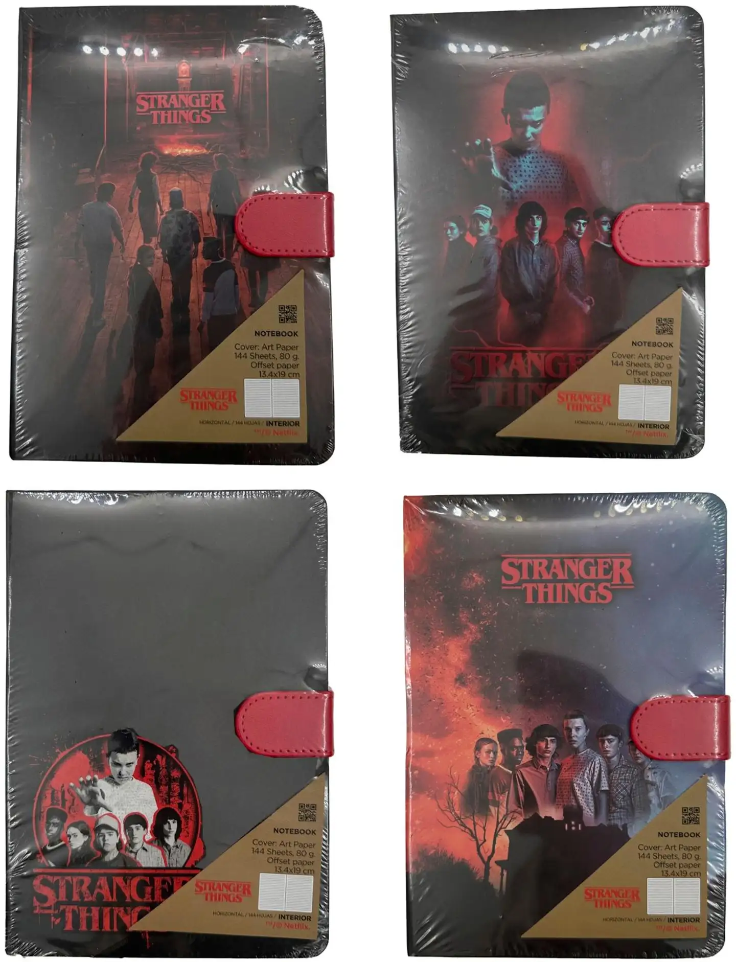 Stranger Things A5 muistikirja sulkijalla & kirjainmerkkinauhalla, erilaisia