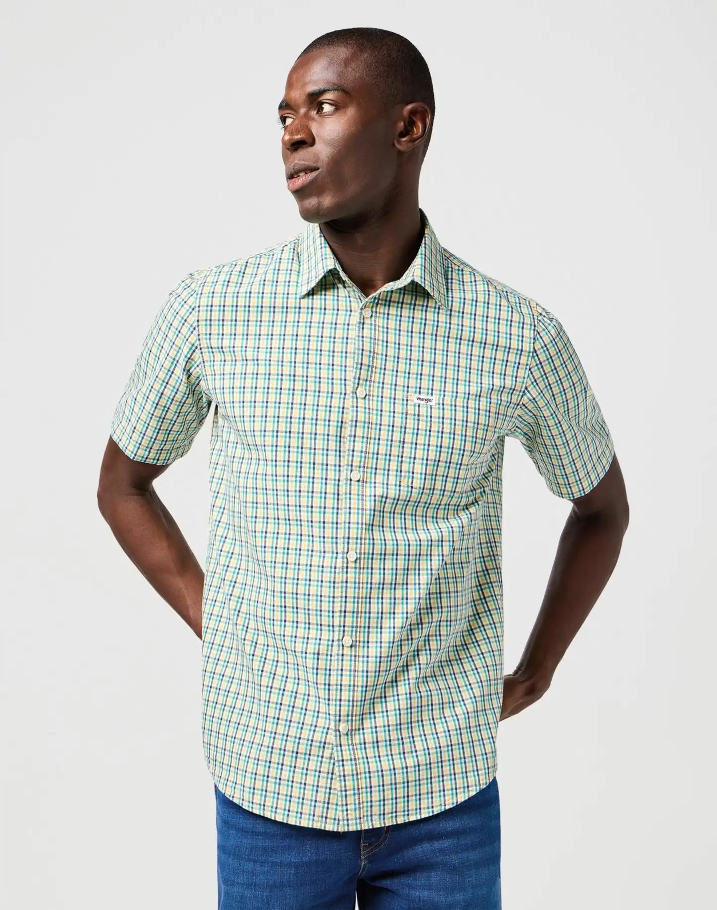 Wrangler miesten lyhythihainen kauluspaita - GREEN MULTI - 3