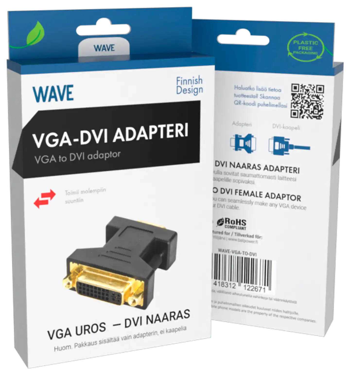 Wave Adapteri, VGA uros - DVI naaras, Musta - 2