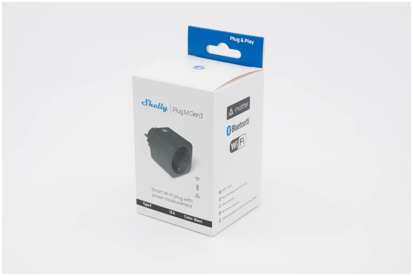 Shelly Plug M Gen3 Black - WiFi-älypistoke, 13 A - 4