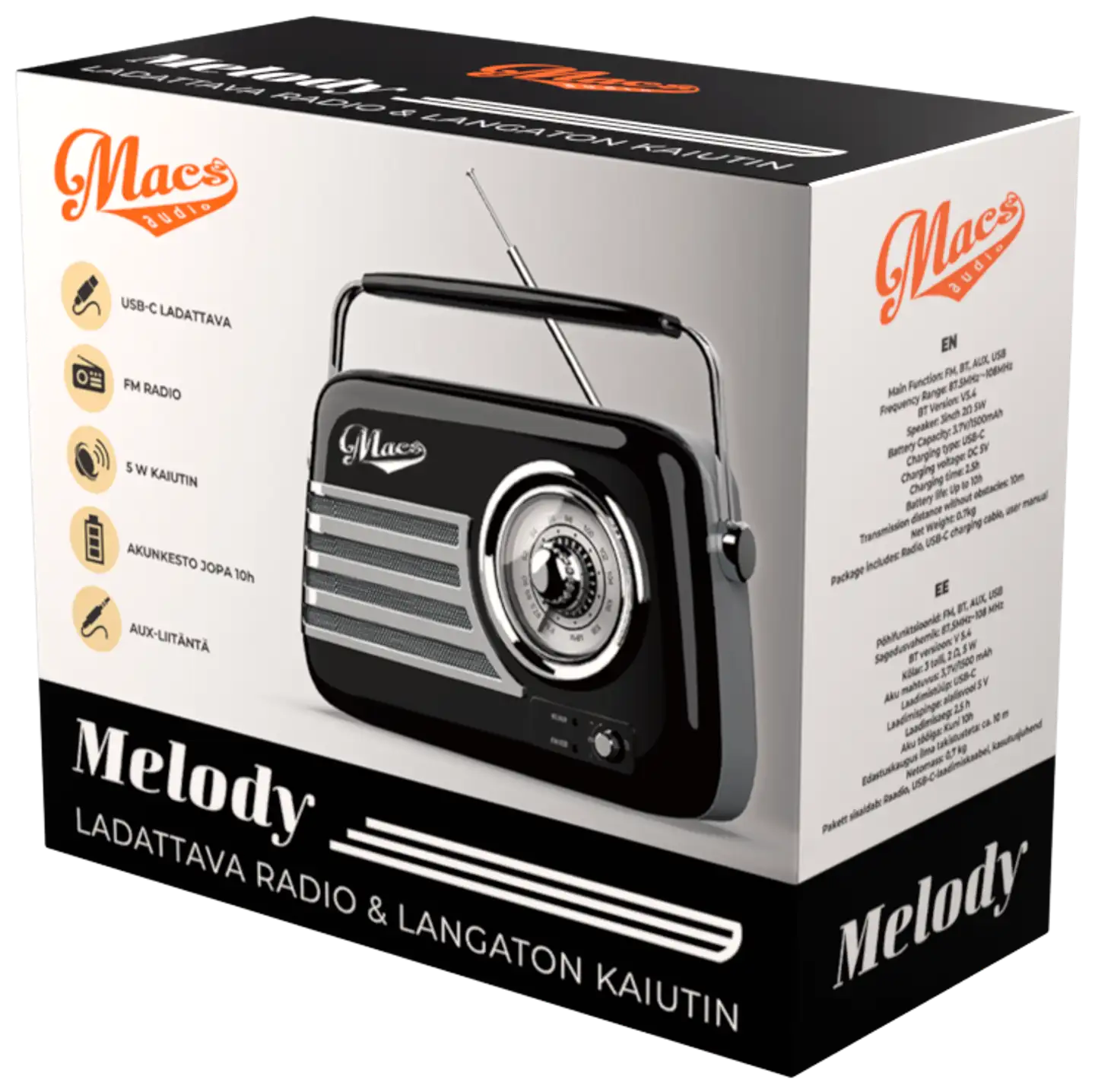 Macs radio Bluetooth kaiuttimella Melody musta - 1