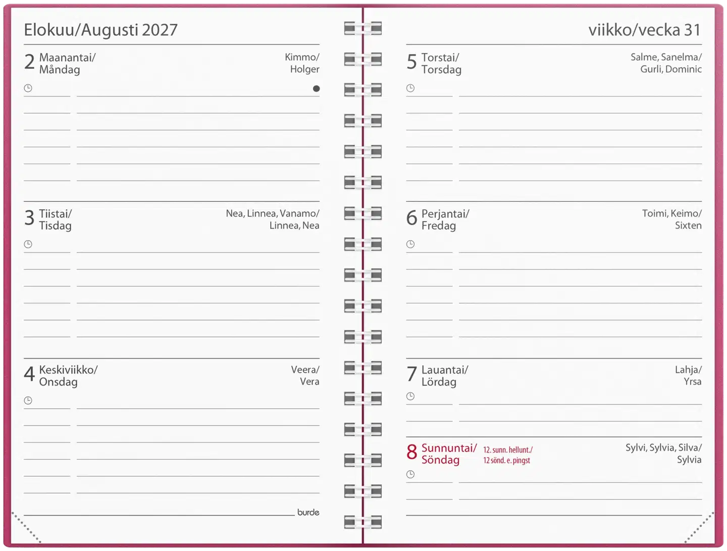 Burde opiskelijan kalenteri Basic 26/27 roosa - 2