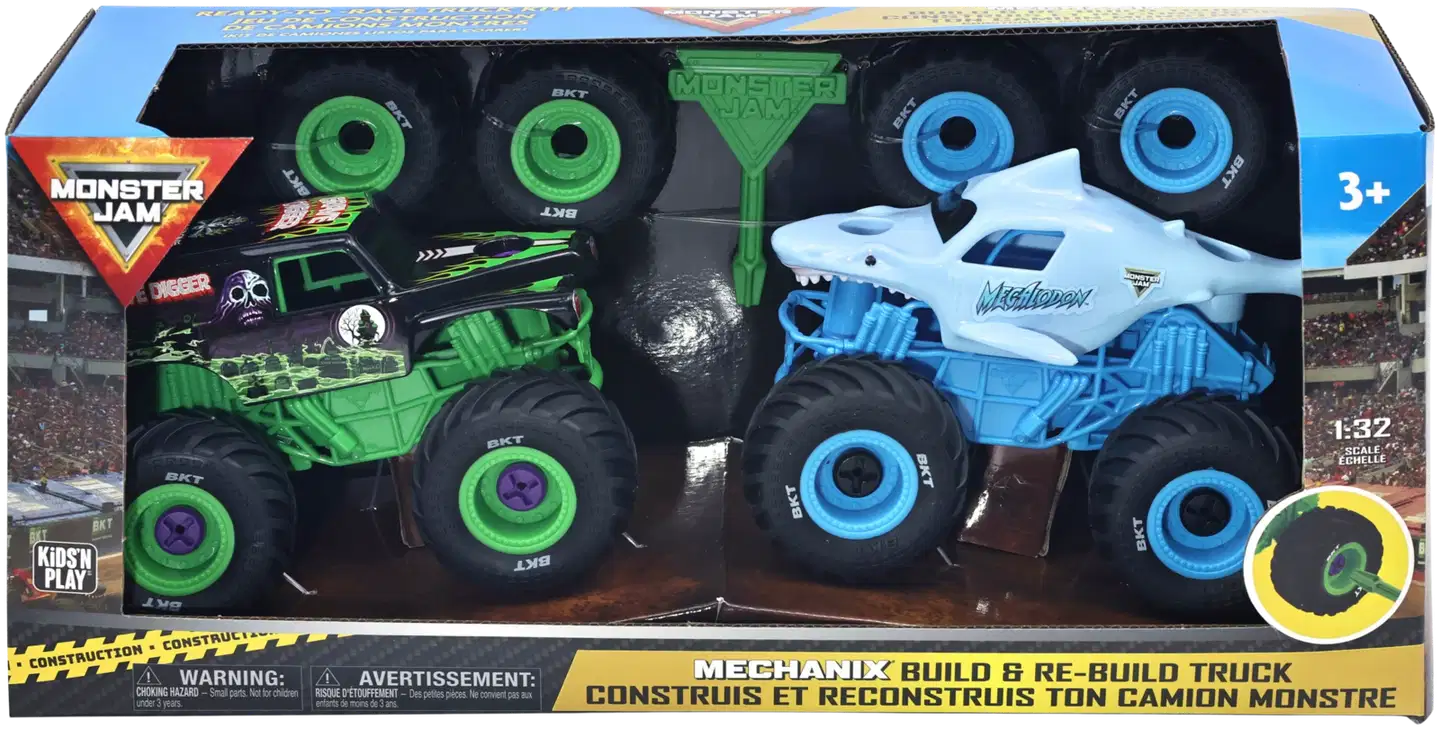 Monster Jam Mechanix 1:32 GD MD Kokoa ja Pura Tuplapakkaus.