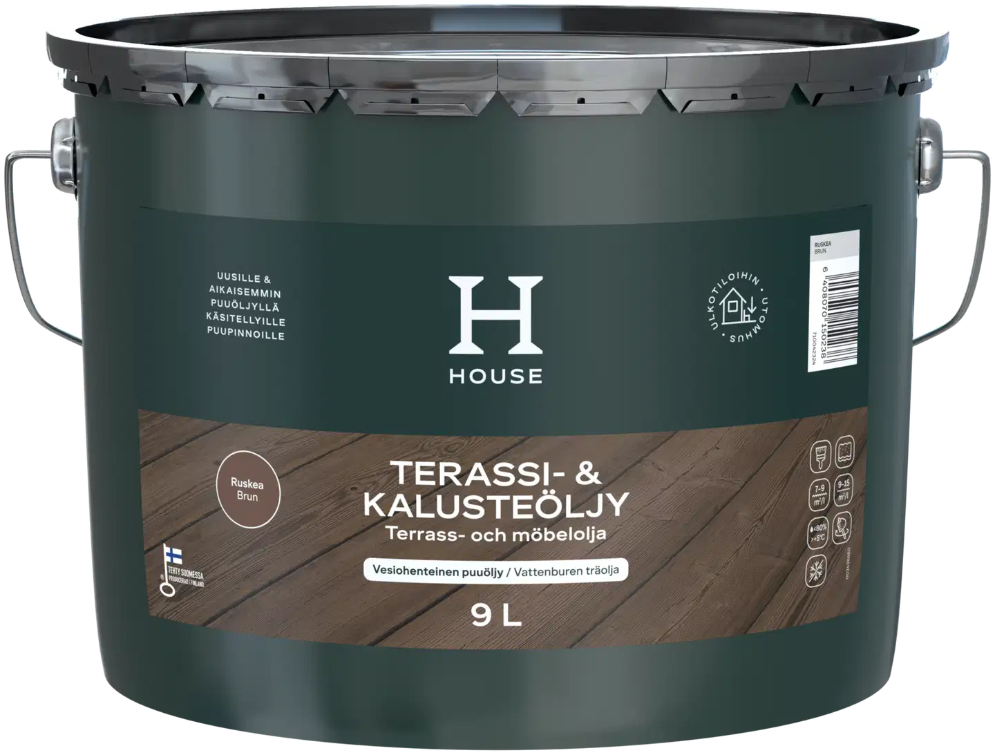 HOUSE Terassi- ja kalusteöljy 9L ruskea ulkokäyttöön