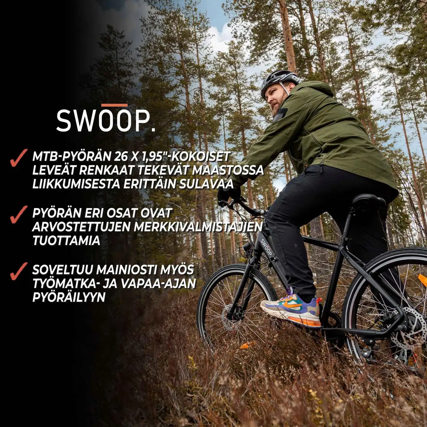 Swoop sähkömaastopyörä MTB 26" 7-vaihdetta musta - 9