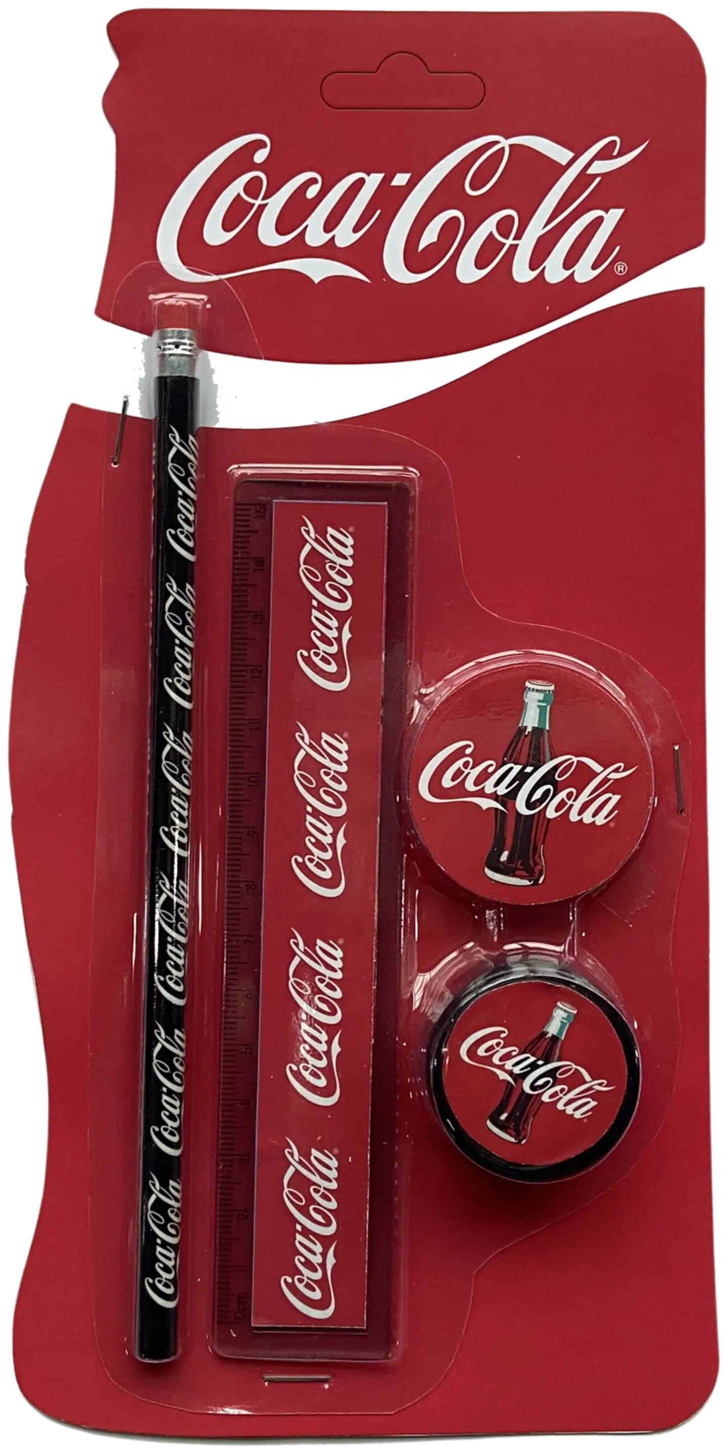 Coca-Cola Metallic 4os. Kirjoitussetti, sis. Lyijykynä, viivain, teroitin, pyyhekumi