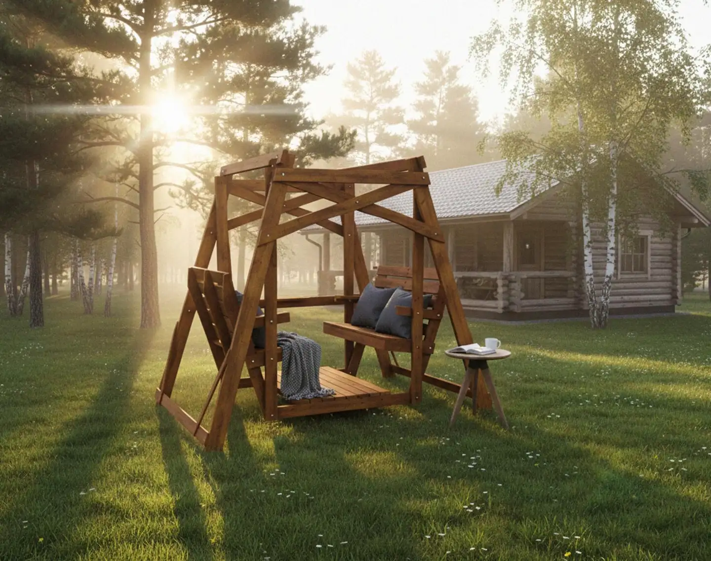 Miljöörakennus Vastakkain istuttava keinu puuvalmis - 4