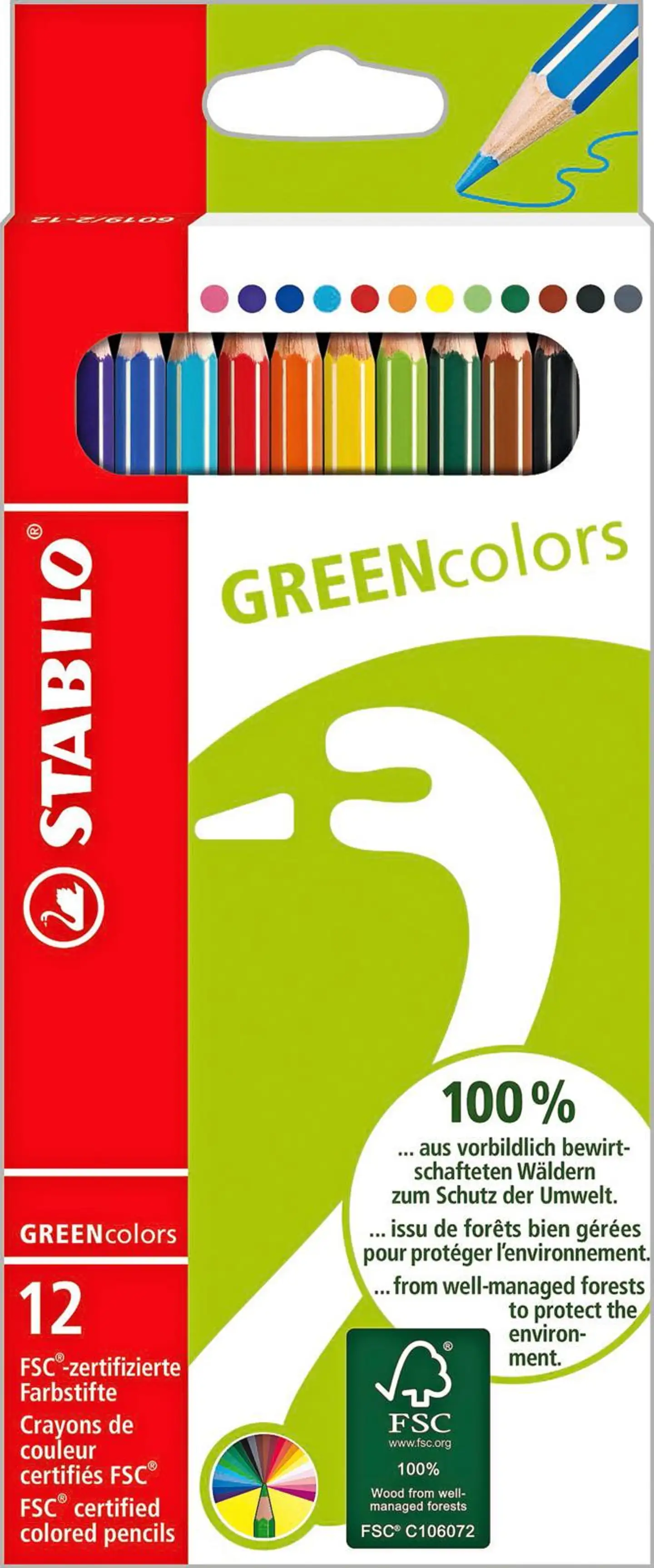 Stabilo puuvärikynä GreenColors 12 väriä