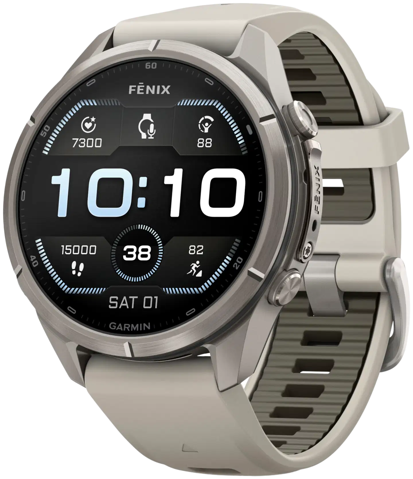 Garmin Fenix 9 Pro 43 mm titaani, harmaa ja tumma hiekanvärinen urheilukello - 1