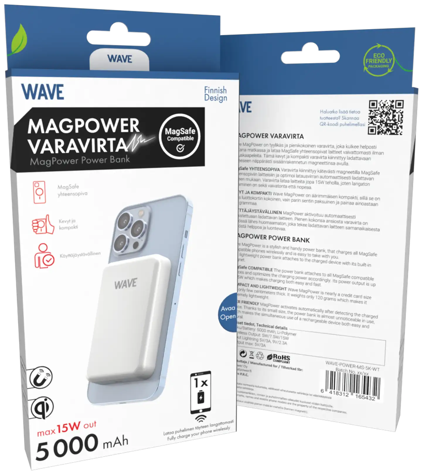 Wave MagPower lisävirta, 5000mAh, Valkoinen - 3