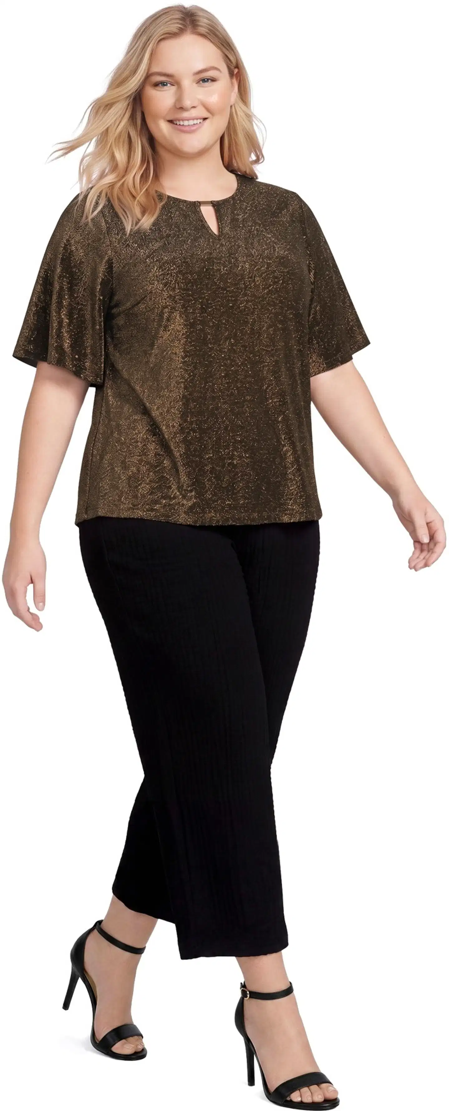 House naisten lyhythihainen glittertoppi 213HP40263, D-mitoitus - Golden - 4