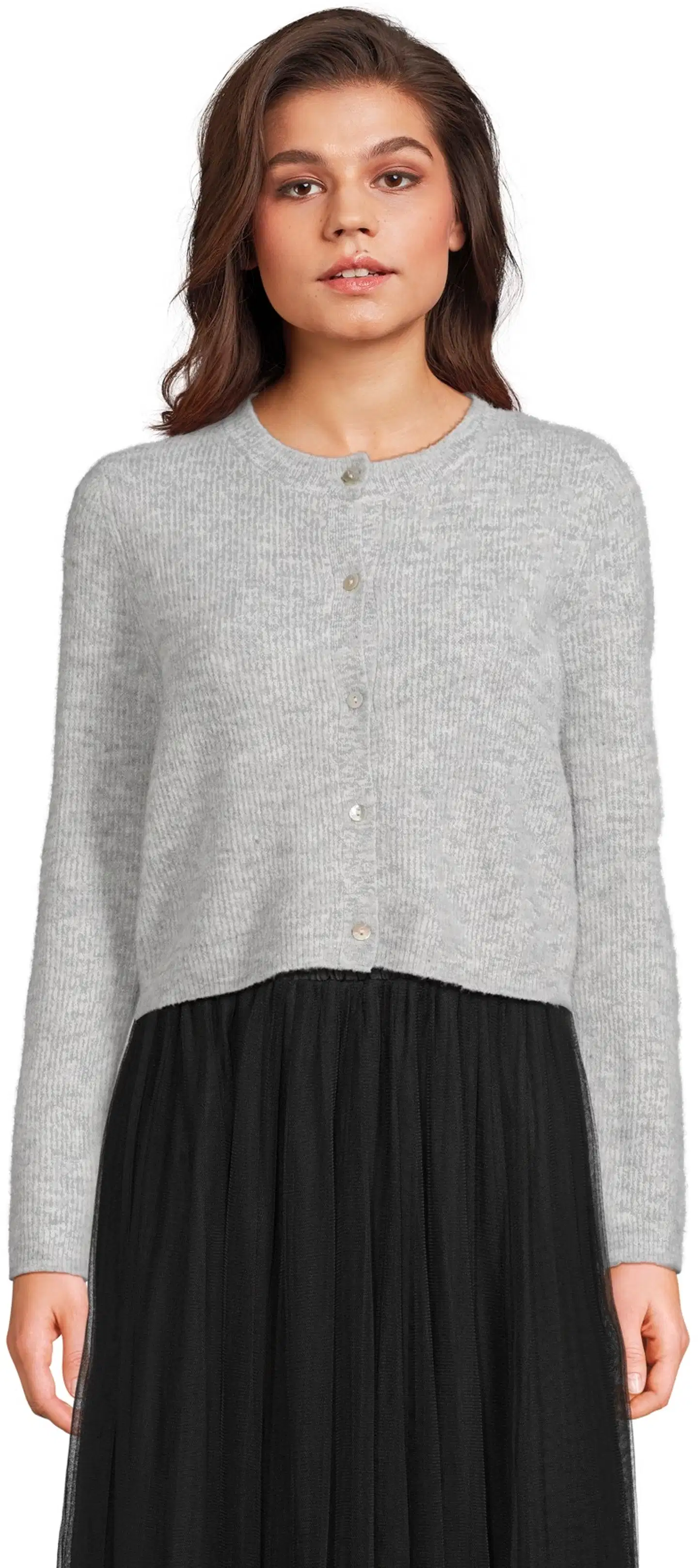 WKLY. naisten lyhyt neuletakki villasekoite 213W312681 - LT GREY MELANGE - 1