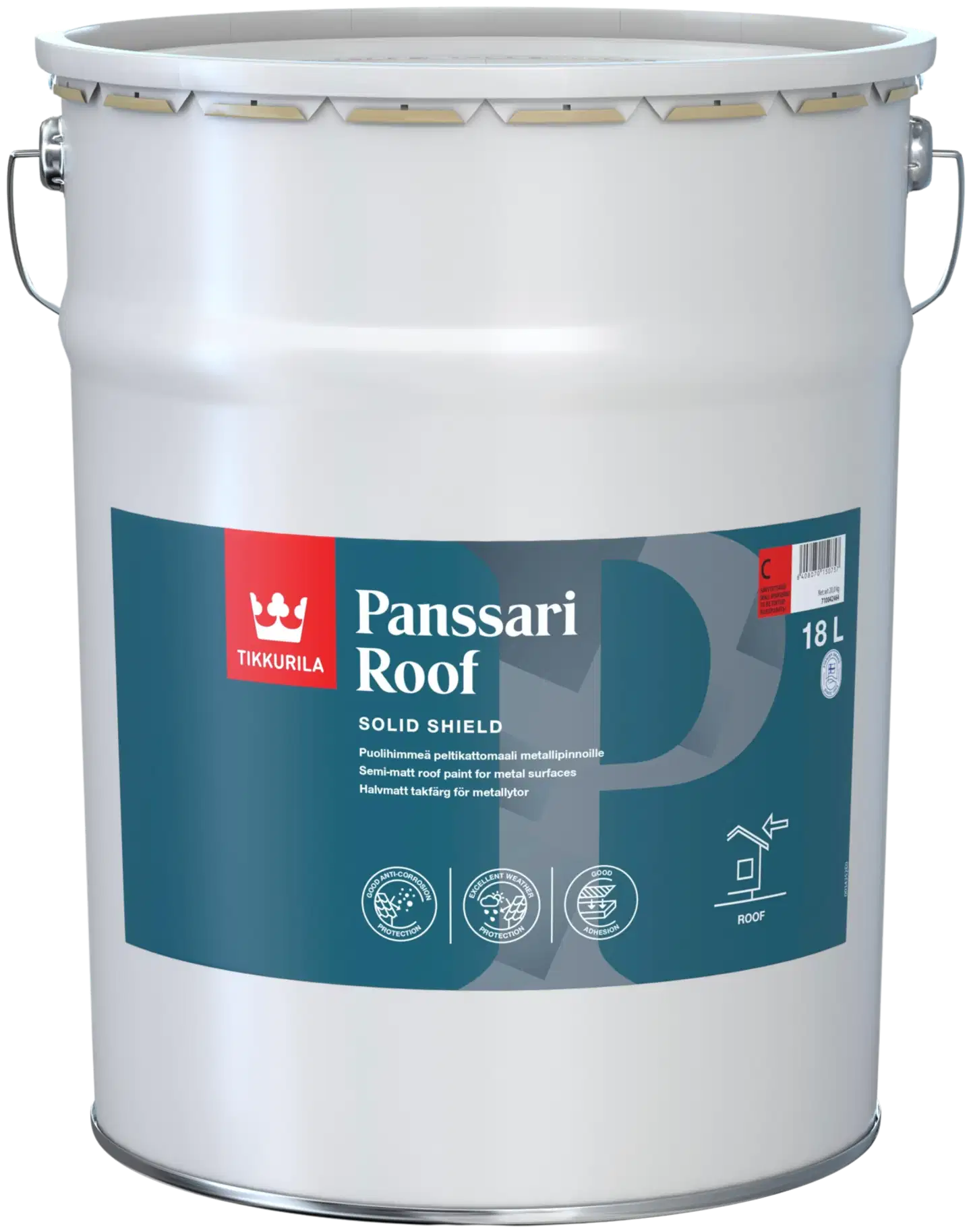 Tikkurila peltikattomaali Panssari Roof 18L A valkoinen sävytettävissä puolihimmeä