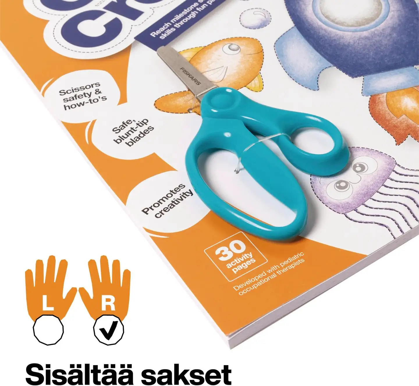Fiskars Lasten sakset 13 cm & askartelukirja 6+ - 2