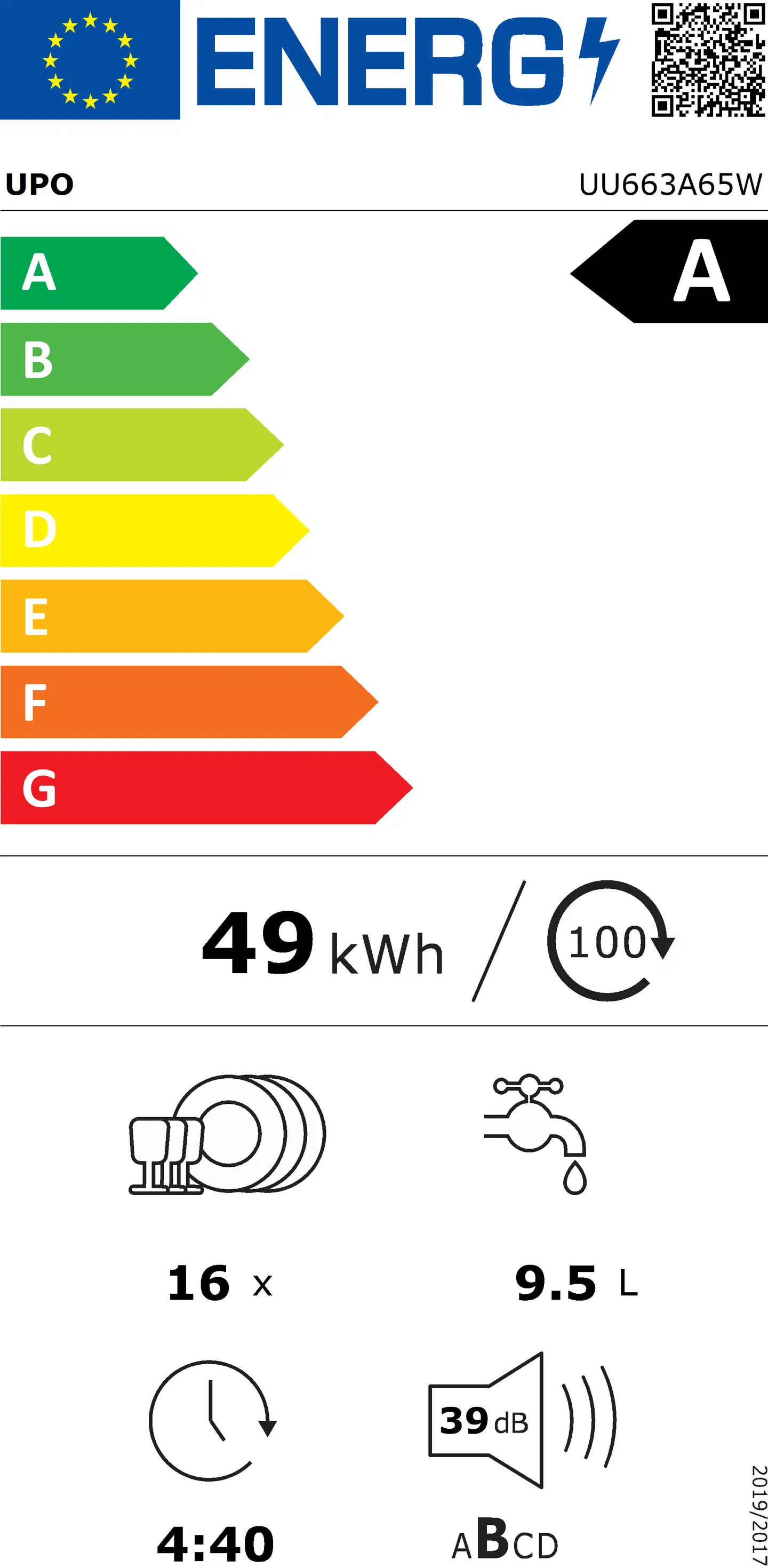 UPO astianpesukone UU663A65W 60cm, valkoinen - 13