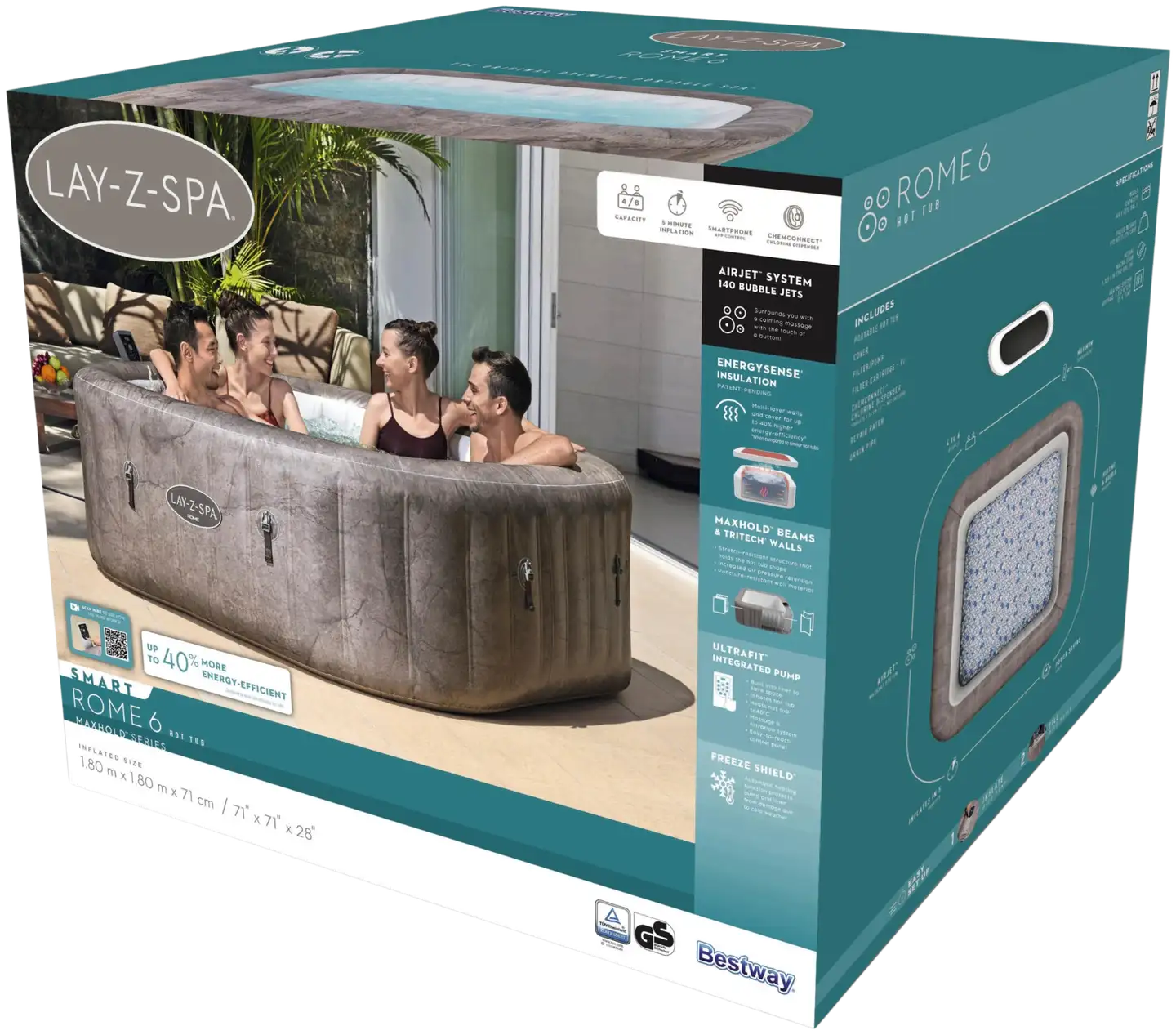 Lay-Z-Spa Rome Ultrafit Smart Airjet 180X180X71 Cm - 3