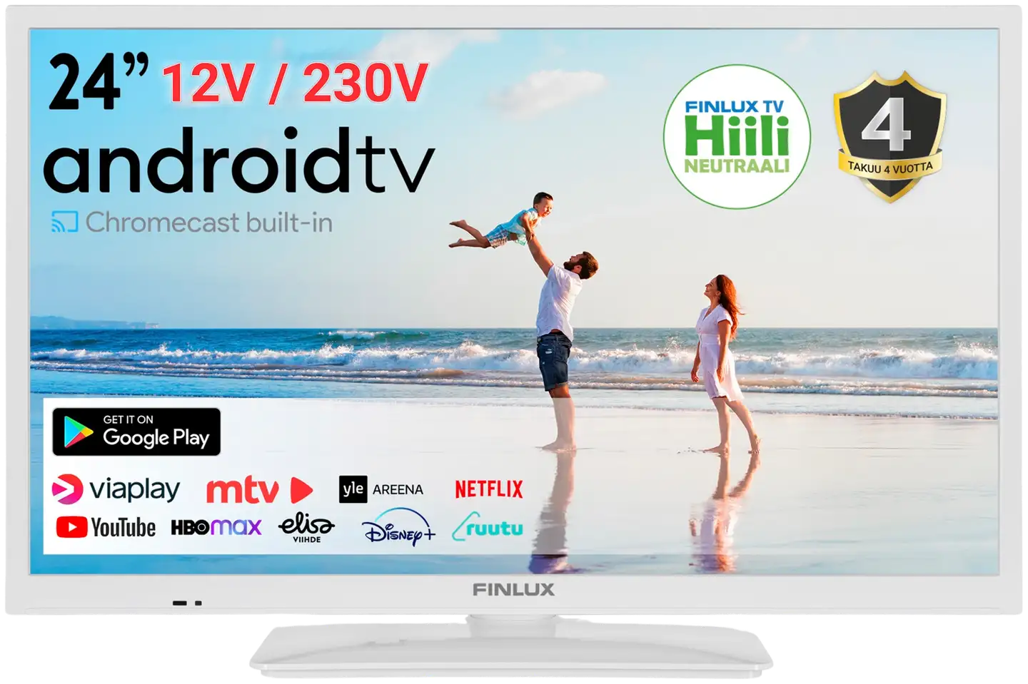 Finlux 24" HD Ready Android Smart TV 12V sekä 230V käyttöjännitteellä 24M7.1WCI-12 valkoinen - 2