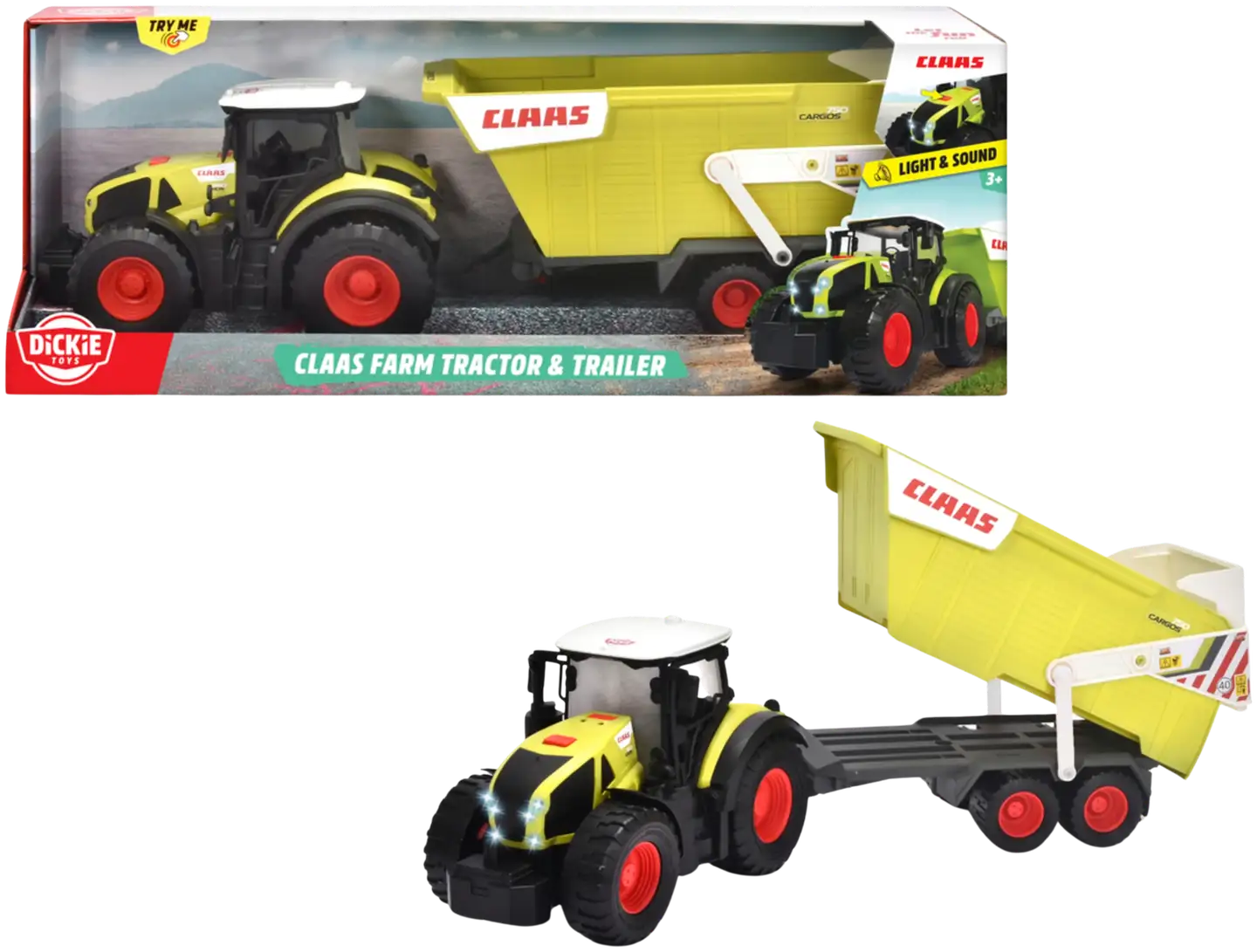 Dickie Toys CLAAS Ares traktori ja kippiperäkärry valoin ja äänin - 1