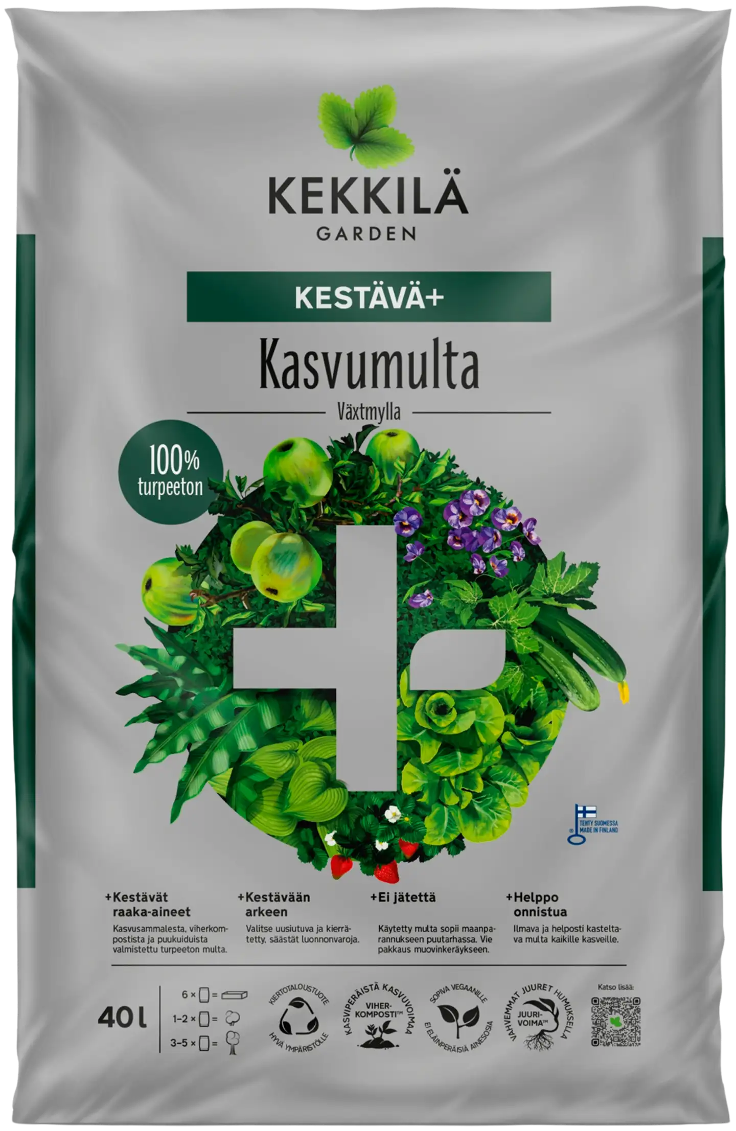 Kekkilä turpeeton Kestävä+ 40 L kasvumulta - 1