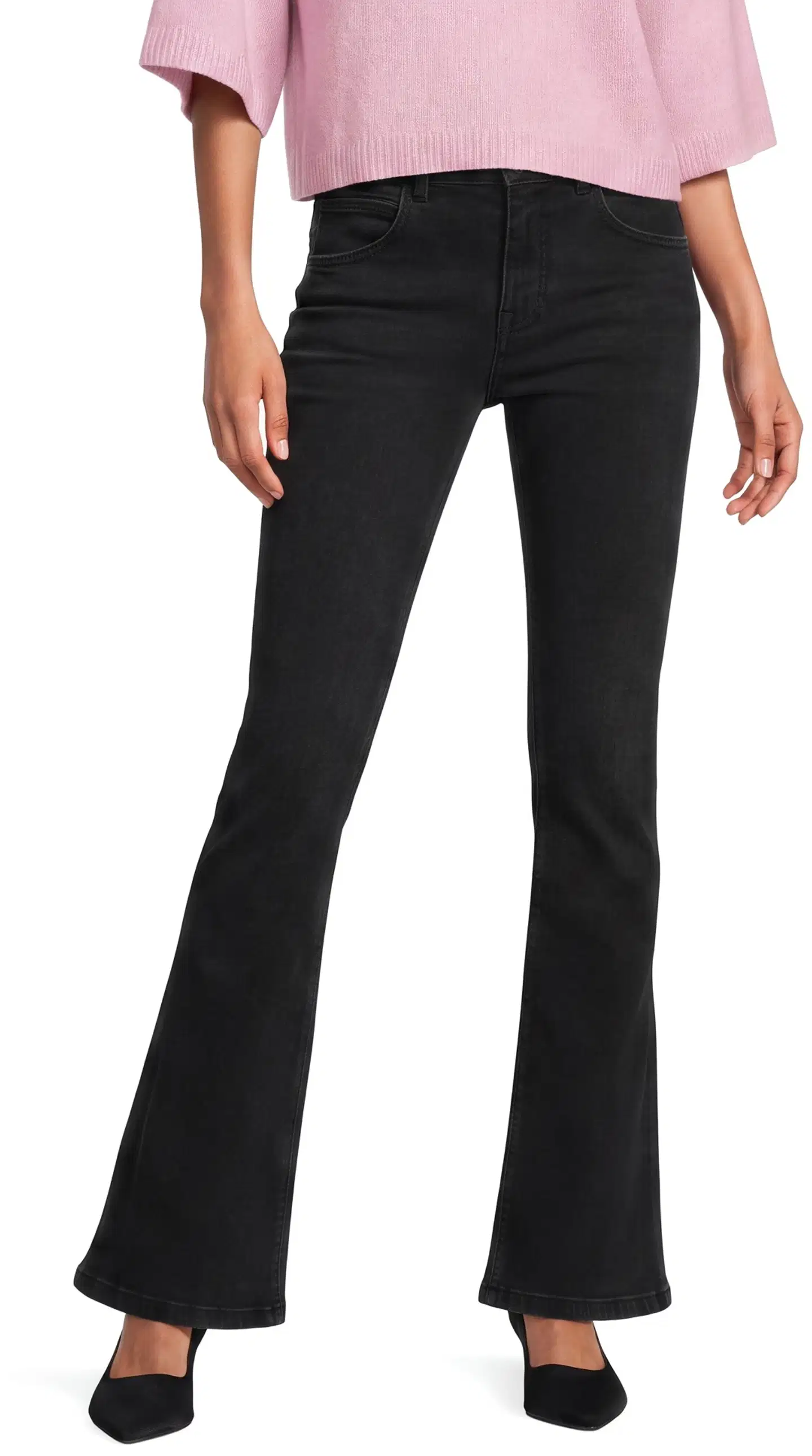 WKLY. naisten flare leg -farkut, matala istuvuus, koristeelliset läppätakataskut 222W282680 - Black denim - 1