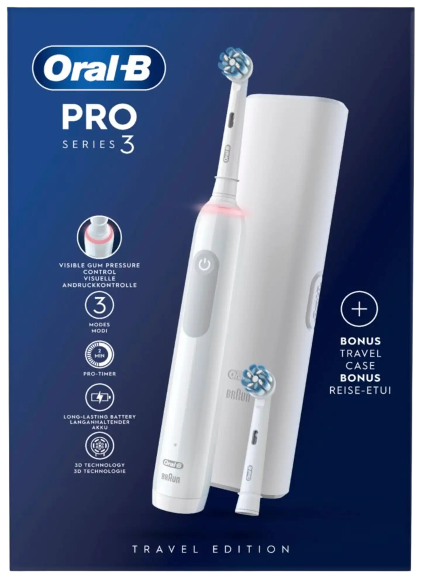 Oral-B Pro Series 3 White -sähköhammasharja, 2 vaihtoharjaa, 1 matkakotelo, Designed By Braun - 2