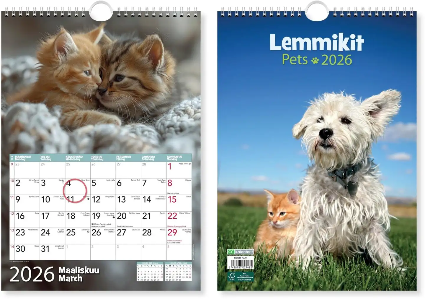 Seinäkalenteri Lemmikit 2026