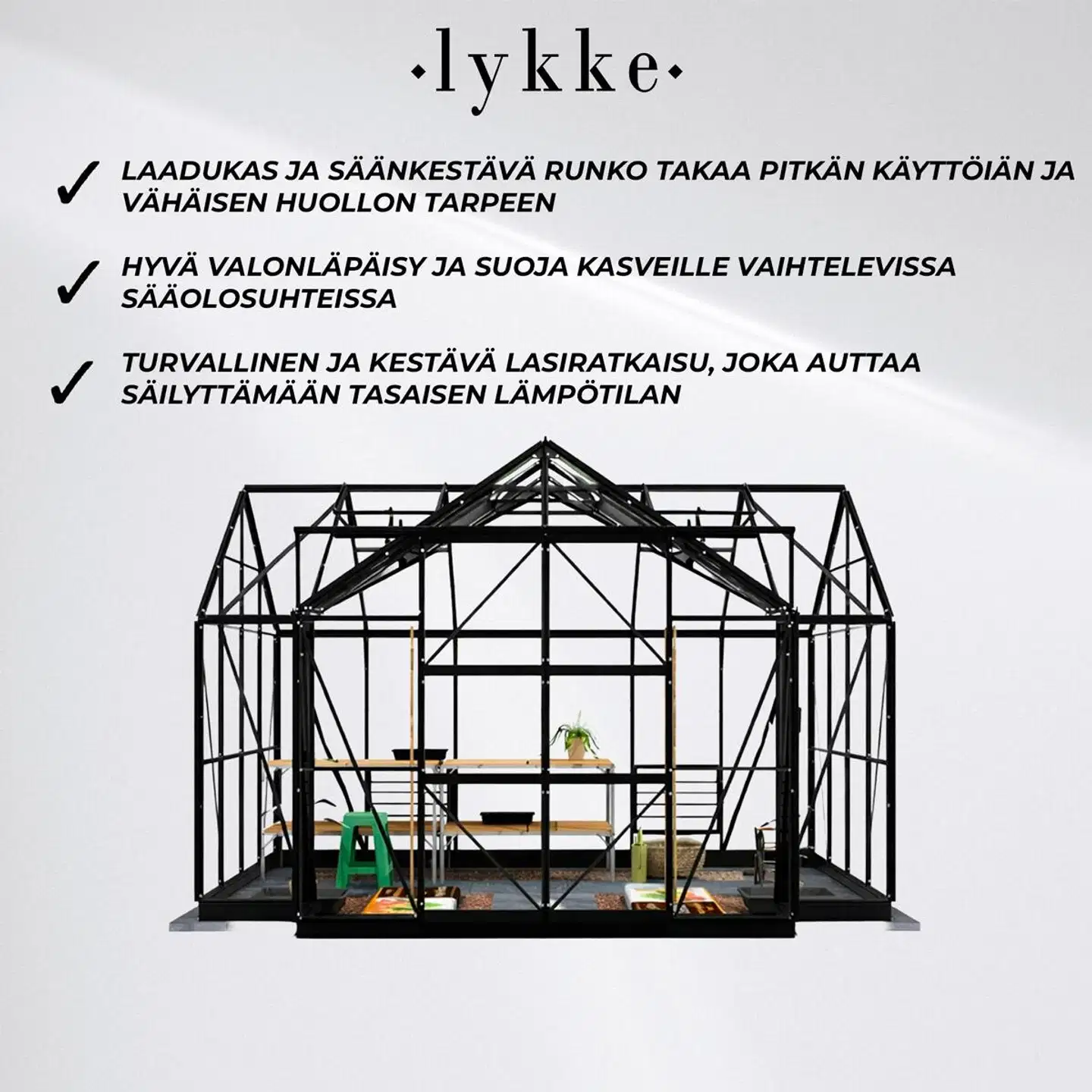 Lykke kasvihuone t-muotoinen musta 10,2 m2 - 3