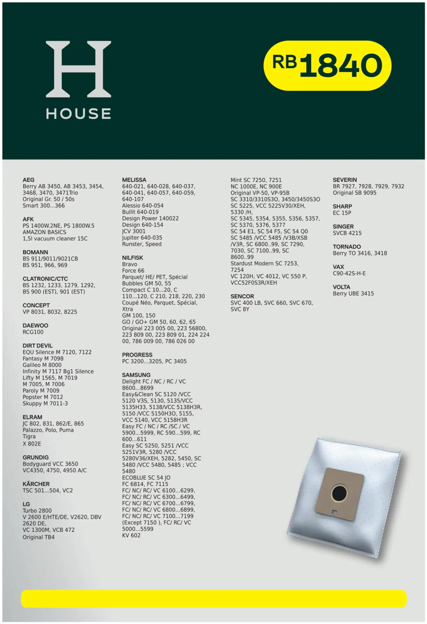 House RB1840 pölypussi 4 kpl + moottorisuodatin - 4