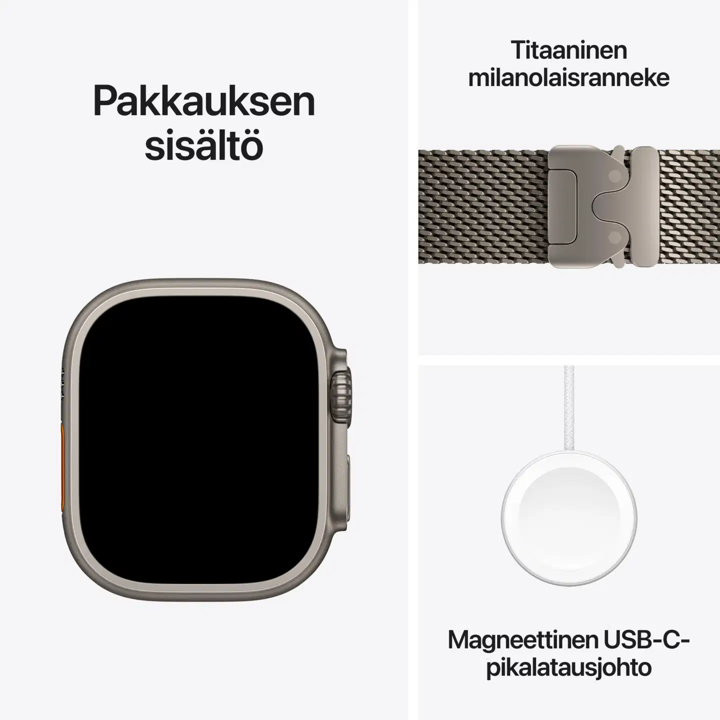 Apple Watch Ultra 4 GPS + Cellular 49 mm:n luonnontitaanikuori ja luonnontitaanin värinen milanolaisranneke - L - MJAA4KS/A - 3