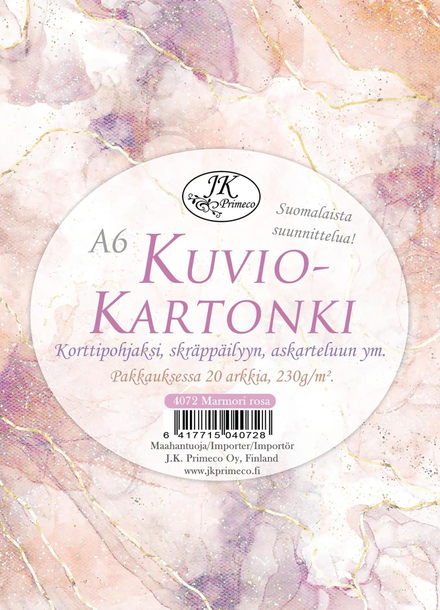 J.K. Primeco kuviokartonki A6 Marmori rosa 20 kpl - 1