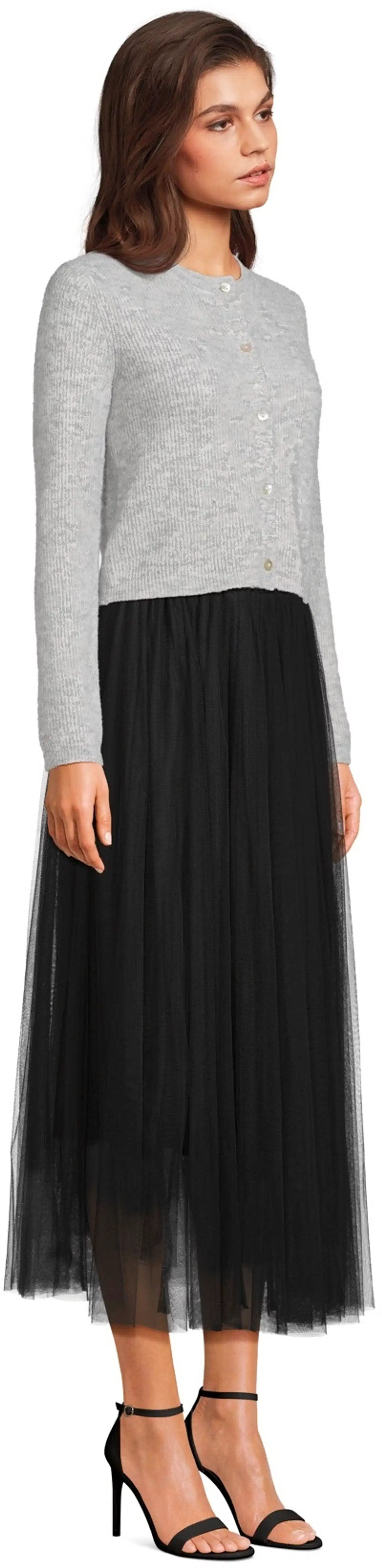 WKLY. naisten lyhyt neuletakki villasekoite 213W312681 - LT GREY MELANGE - 4