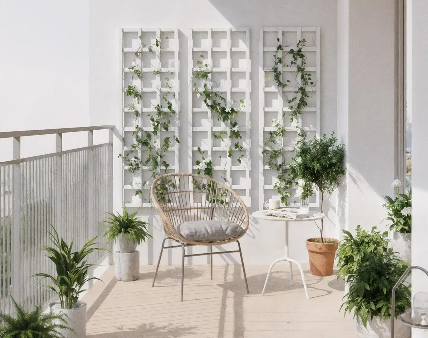 Ritilä/aitaelementti, valkoinen, 60x180cm, Materiaalivahvuus 15x38mm - 4