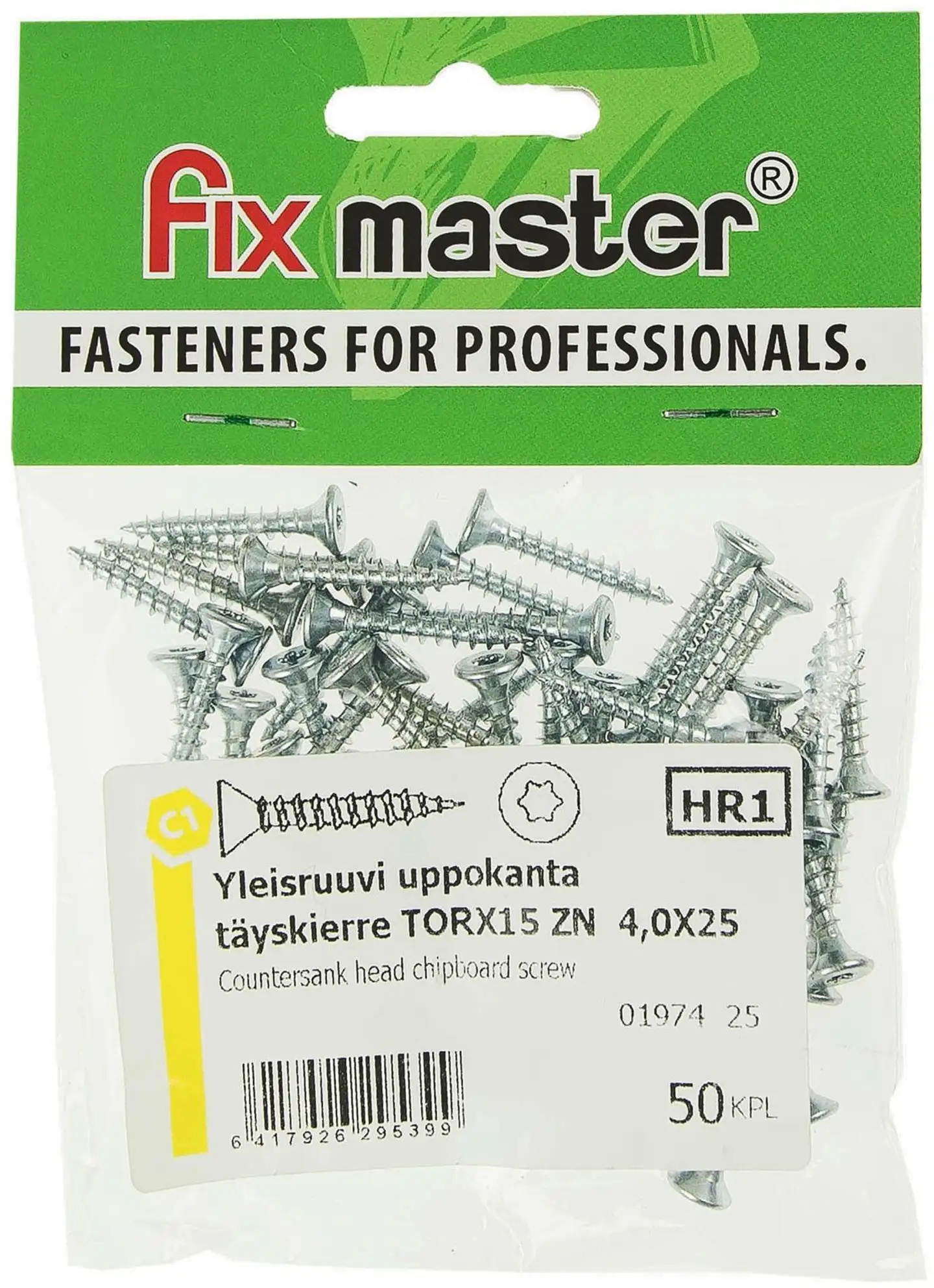 Fix Master yleisruuvi uppokanta täyskierre 4,0X25 torx15 sinkitty 50kpl