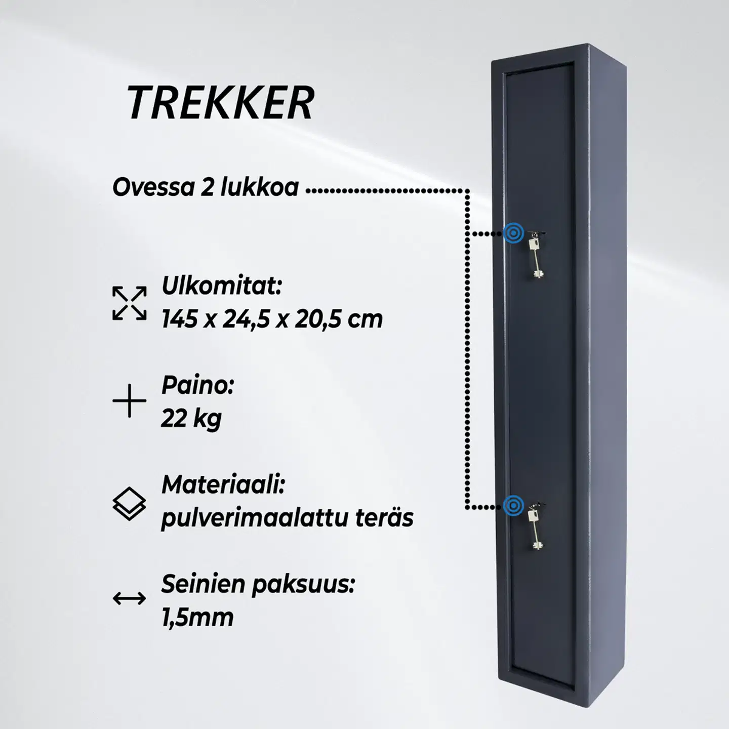 Trekker asekaappi 3 aseelle as300, harmaa - 5