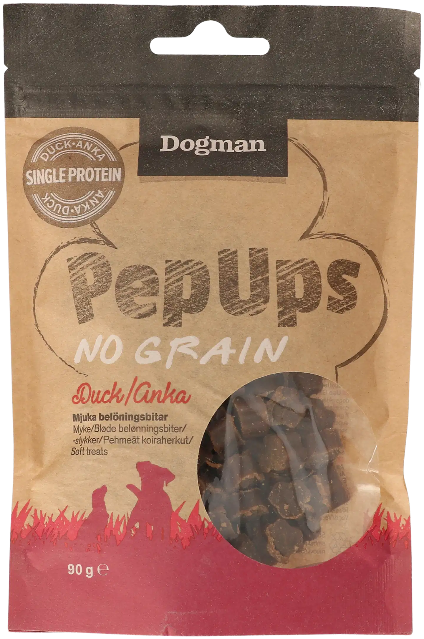 Dogman Pep Ups No Grain ankka pehmeät koiranherkut viljaton 90g