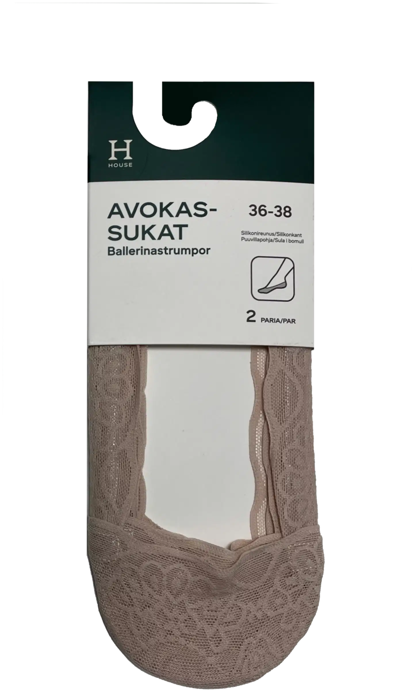 House naisten avokassukat pitsi 111-8010 2-pack - Nude