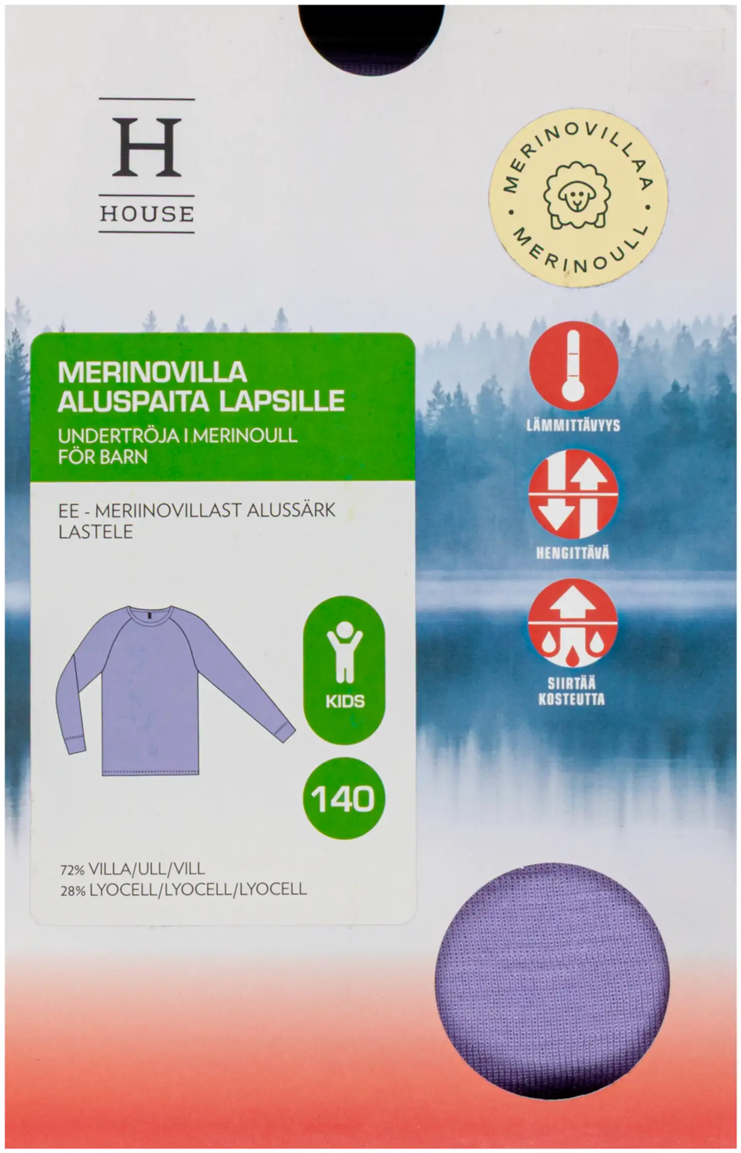 House lasten pitkähihainen aluspaita merinovillasekoitetta 230H332530 - 15-3817tcx lavender - 4