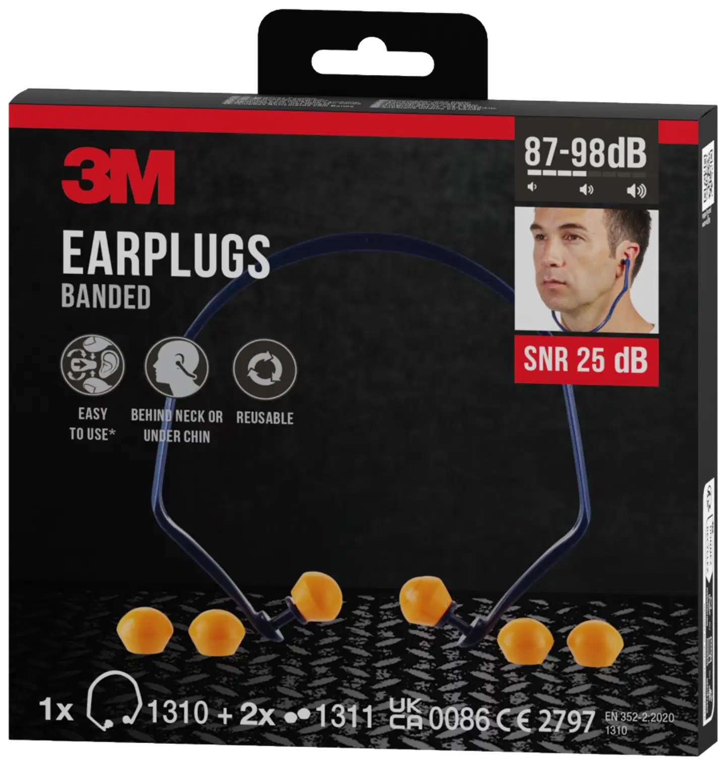 3M™ sangalliset korvatulpat 1310 + vaihtotulpat 2 paria, SNR-arvo 24–25 dB (käyttötavan mukaan), oranssi, 1 korvatulppapari +2 vaihtotulppaparia / pakkaus - 7