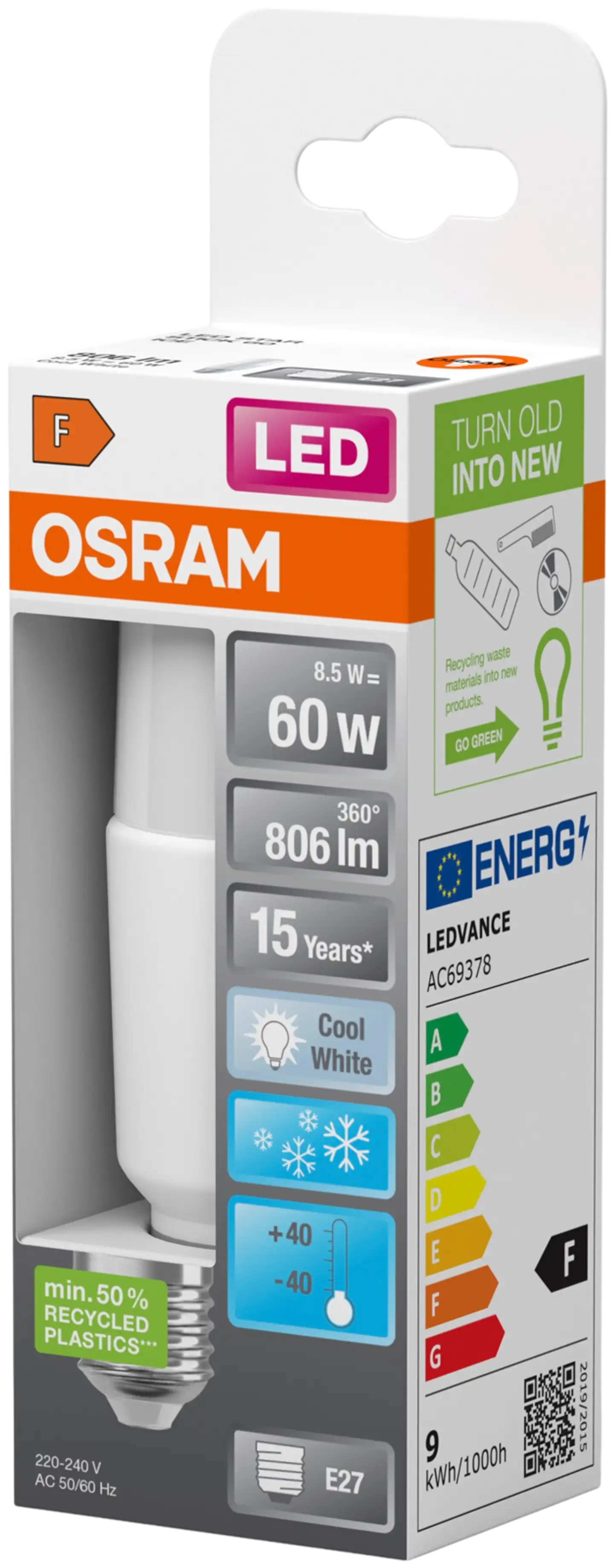 OSRAM LED-pakkaslamppu Star Stick 8W 806lm 4000K E27 muovi - 2
