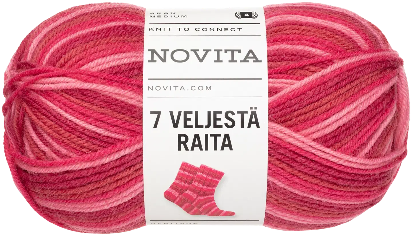 Novita lanka 7 Veljestä Raita 100g ruusuinen uni 938 - 1