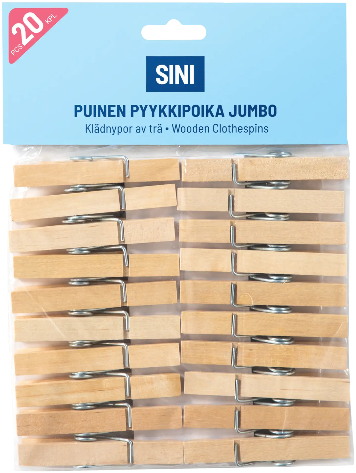 Sini puinen pyykkipoika jumbo 20kpl - 1