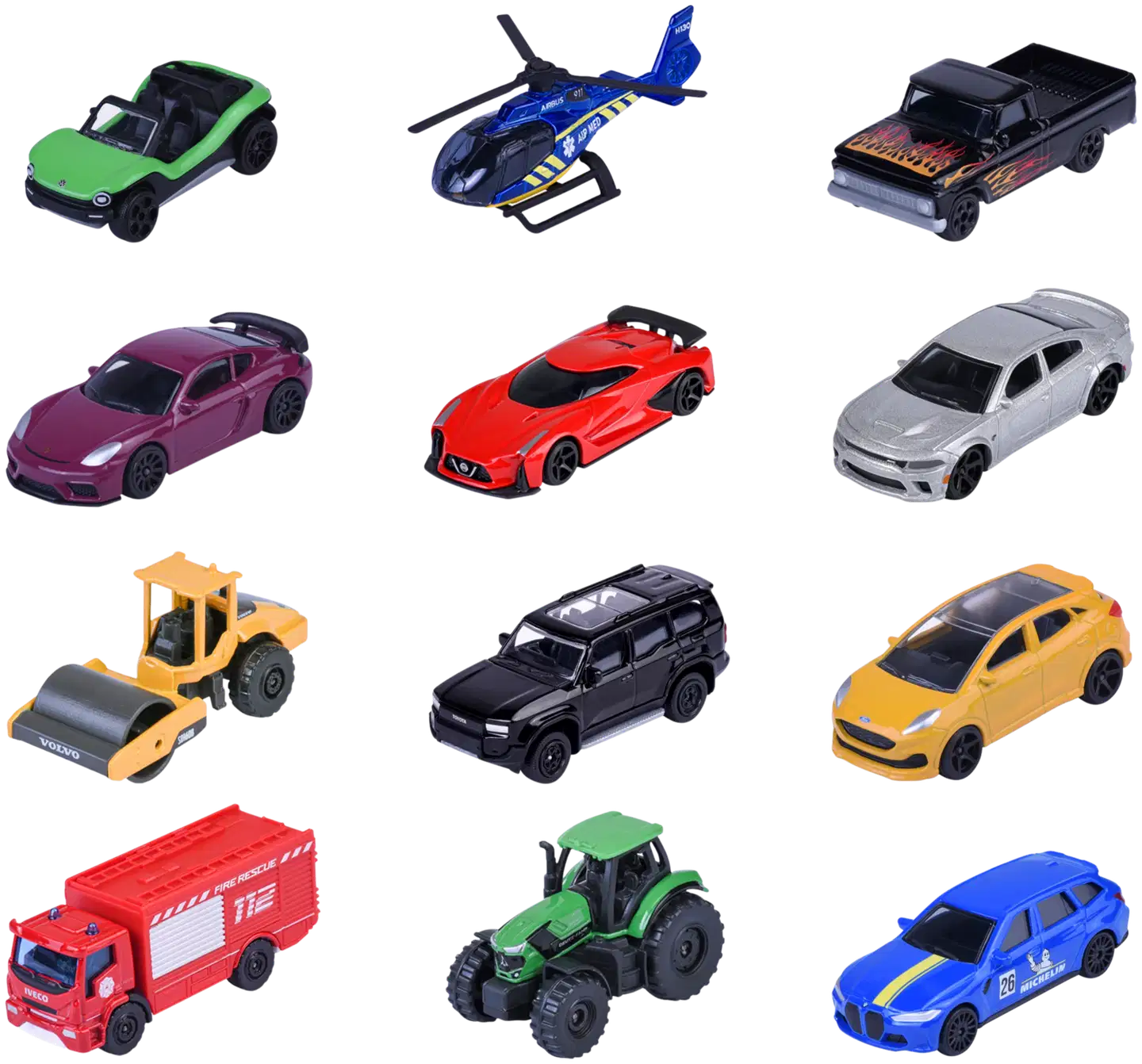 Majorette- Street Cars 12 ajoneuvon pakkaus, 1:64, 7,5 cm, die-cast - 2