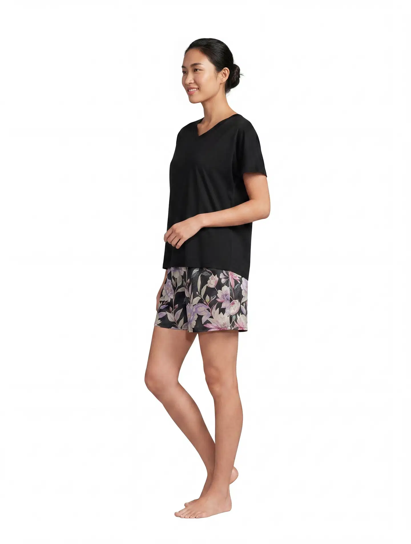 Actuelle naisten shortsipyjama 212A382625 - Black/AOP - 2