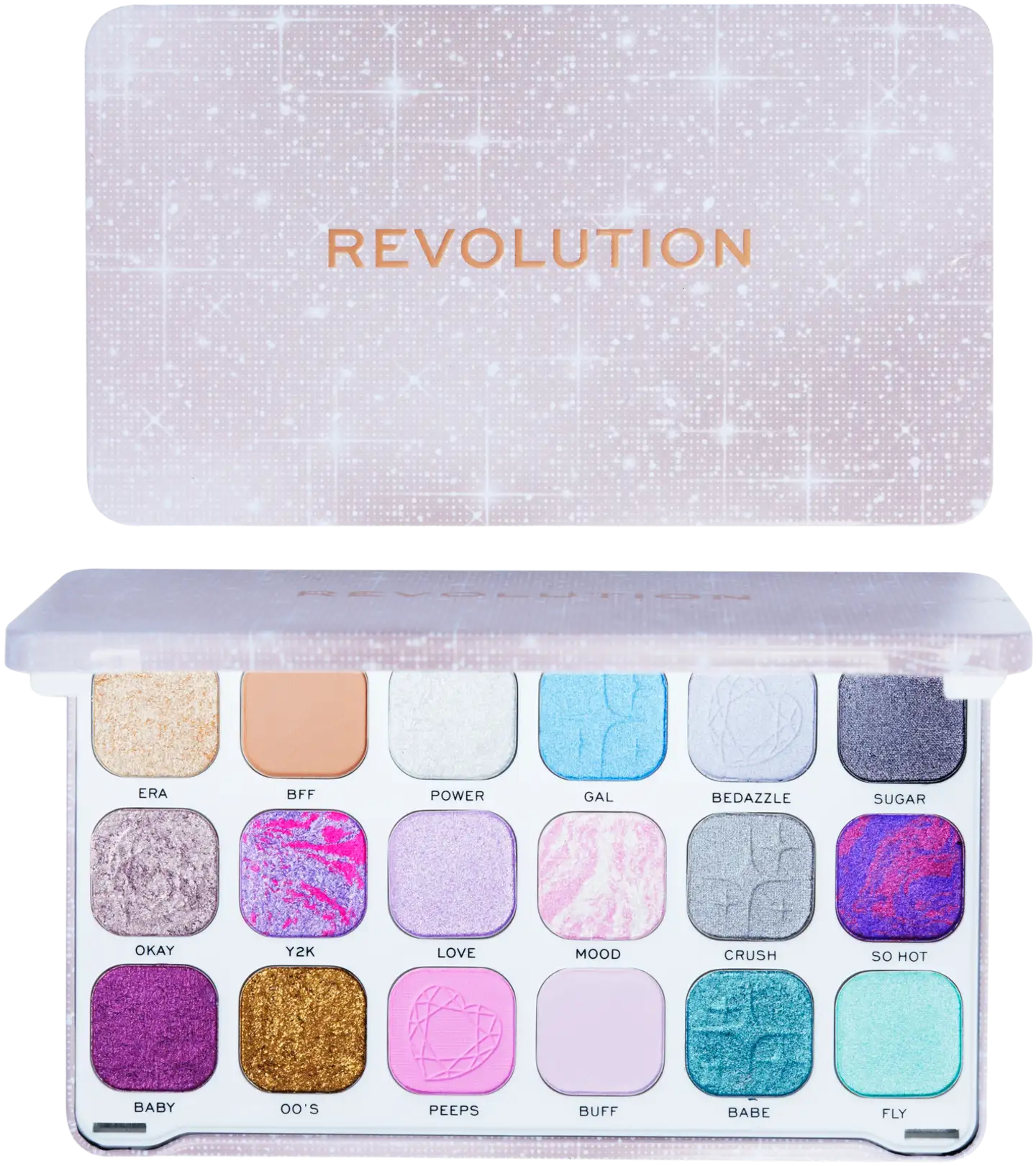 Makeup Revolution Y2k Baby Forever Flawless Palette Babe Dreamer luomiväripaletti 18 sävyä 19,8g - 1