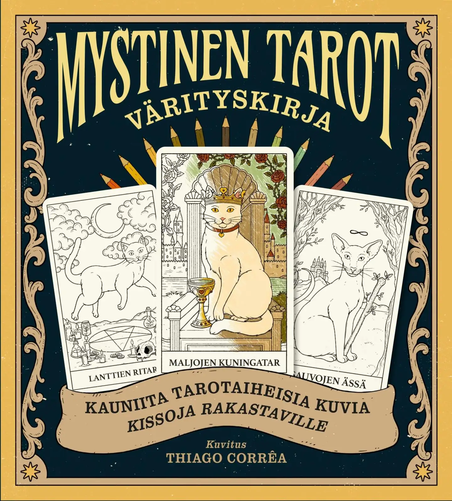 Davidson, Mystinen tarot - Värityskirja - Kauniita tarotaiheisia kuvia kissoja rakastaville